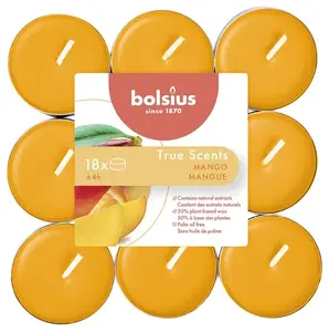 Bolsius Mango aromātiskās tējas sveces, degšanas laiks 4 stundas, 18 gabali, oranžas