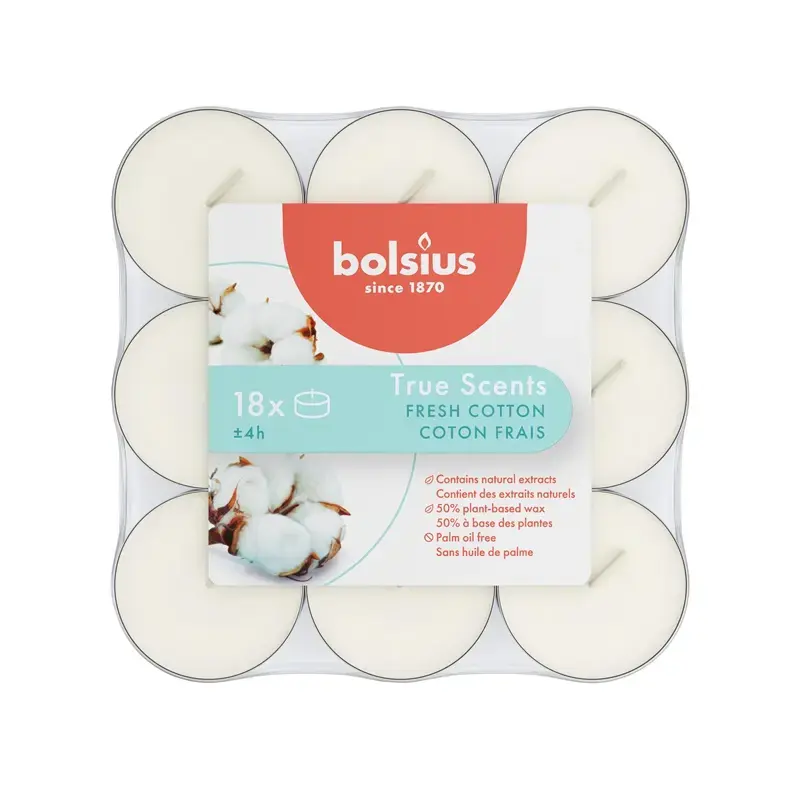 Bolsius Fresh Cotton tējas sveces 18 gab Photo 2