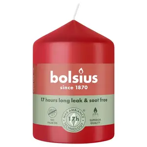 Bolsius Cylindrical Candle, 8 cm height, 5.8 cm diameter, Red