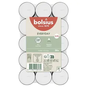 Bolsius tējas sveces, degšanas laiks 3.5 stundas, 30 gabali