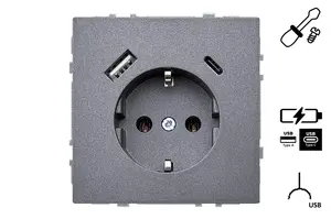 LIREGUS MODERN IUK-3-01.M/BM elektriskā rozete ar USB Type-A un Type-C pieslēgvietām