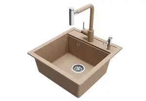 HELIKA Kitchen Sink 51x49x20 cm with Kitchen Mixer, Beige