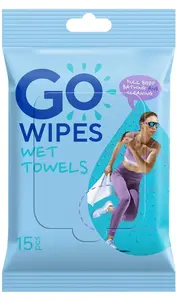 GO WIPES Refresh Gym Wet Wipes, 15 pieces