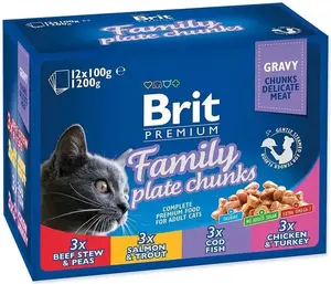 Влажный корм для кошек Brit Premium Family Plate, кусочки, 12 штук