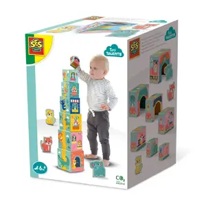 SES Creative Tiny Talents Stacking Blocks Tower with Animal Figures, 10 Pieces