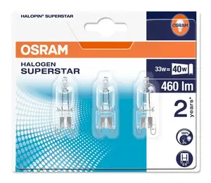 Osram halogēna spuldze T12 G9 33W 460lm 2700K, 3 gab.