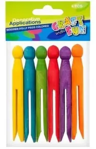 Craft with Fun dekoratīvie koka knaģi, 6 gabali, daudzkrāsaini