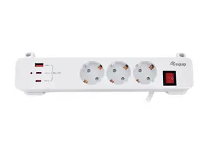 Сетевой фильтр Equip с 3 розетками Schuko и 3 портами USB (2x USB-C, 1x USB-A), кабель 2 м