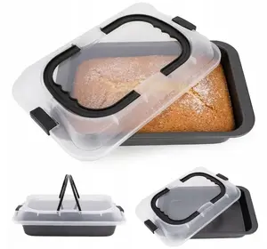 Kamille 6060 Rectangular Cake Pan with Lid and Non-Stick Coating