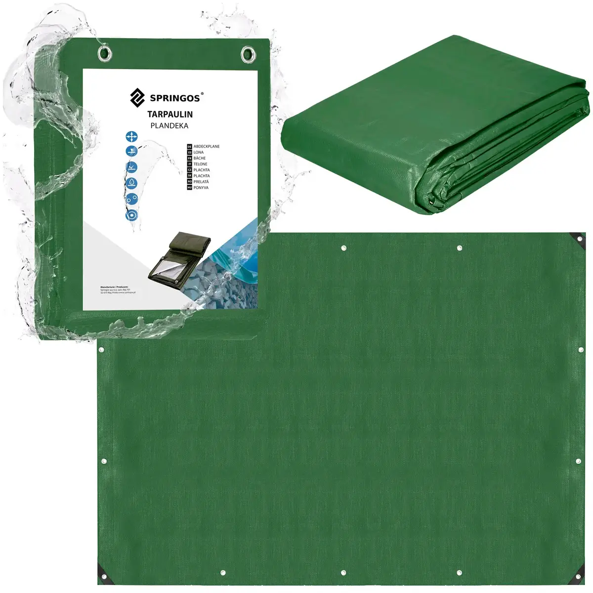 Springos GA2137 Tarpaulin 2 x 3 m Dark Green/Silver Photo 4