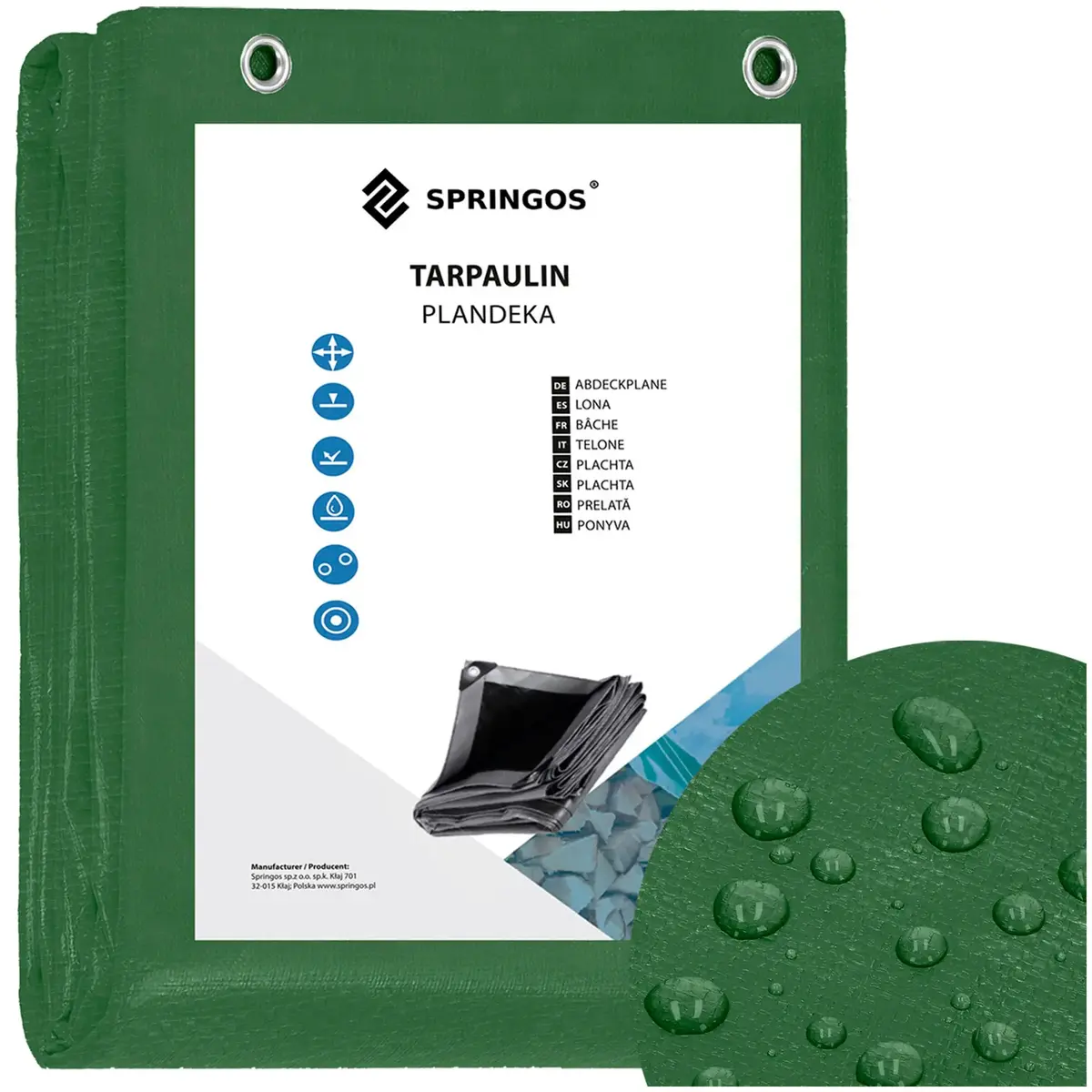 Springos GA2137 Tarpaulin 2 x 3 m Dark Green/Silver Photo 6