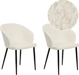 Beliani MASON Dining Chairs, Boucle Fabric, White, Set of 2