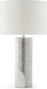 Beliani AIKEN Table Lamp, Porcelain Bedside Lamp, White and Silver