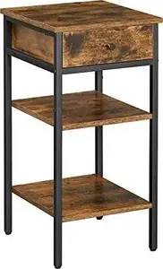 Vasagle Nightstand with Drawer and 2 Storage Shelves, Industrial Style Side Table