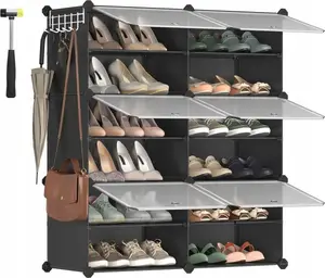 Songmics Modular Shoe Rack with 6 Compartments, Plastic Storage Cabinet