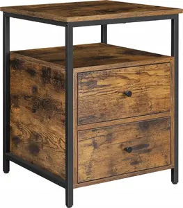 Vasagle Bedside Table with 2 Drawers and Open Shelf, Industrial Style