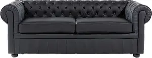 Трехместный кожаный диван Beliani Chesterfield, черный