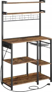 Vasagle Kitchen Shelf with Power Outlets, Microwave Stand and Coffee Bar with 8 S-Shaped Hooks