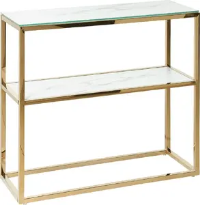 Beliani AZUSA Console Table with Glass Top and White Marble Effect with Gold Frame