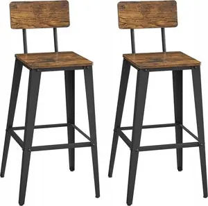 Vasagle Bar Stools Set of 2, Kitchen Chairs with Backrest, Steel Frame, Industrial Design, Vintage Brown and Black