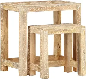 vidaXL 2-Piece Hand-Painted Side Table Set, Mango Wood