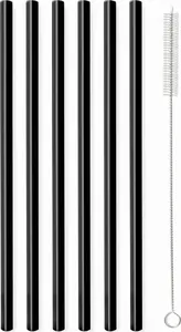 Vialli Design Glass Straws, Black, 20 cm, Set of 6 with Cleaning Brush