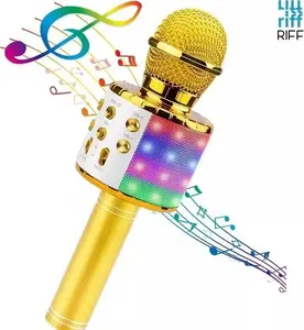 Mikrofon Royal Song Riff WS-858 Karaoke Bērnu & Vecāku Prieka Efektu Mikrofons ar skaļruņiem & Ierakstu Micro USB AUX Zeltains