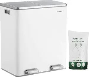 Двойное мусорное ведро Songmics, 2 x 30 л, металлический кухонный контейнер с педалями и внутренними ведрами
