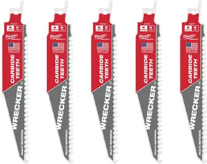 MILWAUKEE WRECKER TCT Carbide Reciprocating Saw Blade 150mm 6TPI 5-Piece Set