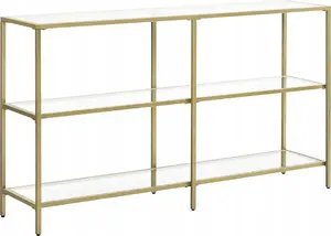 Vasagle Console Table with 3 Shelves and Glass Top, Metal Frame