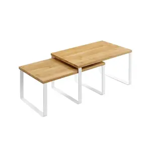 Songmics KCS02NW Freestanding Rack Shelf Set, Bamboo and Metal, White