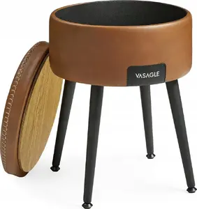 Vasagle Round Storage Stool with Steel Legs, Caramel Brown, 150 kg Capacity