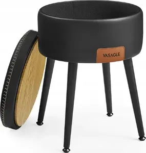 Круглый табурет с местом для хранения Vasagle LOM005B01, Ink Black, нагрузка 15 кг