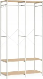Songmics Open Wardrobe with Clothes Rail, Shelves, and Removable Hooks, Natural Beige