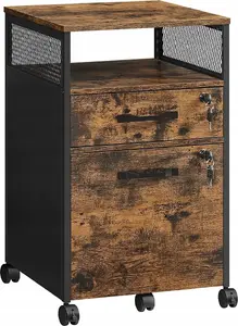 Vasagle Office Filing Cabinet with 2 Lockable Drawers, Open Shelf, and Wheels