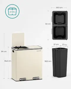 Songmics Dual Compartment Trash Bin 2 x 30L with Pedal Operation and Removable Inner Buckets