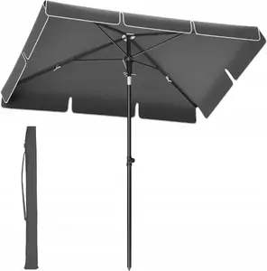 Songmics Rectangular Balcony Umbrella 2 x 1.25 m, UPF 50+ Protection, Tilt Mechanism, PA-Coated Canopy with Carry Bag