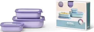 Mepal Cirqula Rectangular Bowl Set, 3-Piece, 500ml, 1000ml, 2000ml, Nordic Lilac