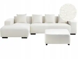 Beliani LUNGO 4-Seater Right-Hand Corner Sofa in White Boucle Fabric with Ottoman