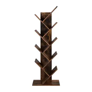 Songmics Vasagle Tree Bookshelf, 8-Tier Freestanding Storage Unit, Brown Particle Board