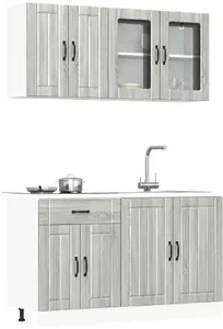 vidaXL Kalmar Kitchen Cabinet Set, 4-Piece, Grey Sonoma Oak
