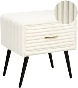 Beliani FLAYAT Bedside Table with 1 Drawer in Corduroy Off-White