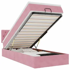Кровать-оттоманка VidaXL 3312679 с матрасом, розовый бархат, 100x200 см