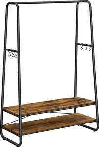 Vasagle RGR112B01 Clothing Rack with 2 Shelves and 6 S-Shaped Hooks, Steel Frame