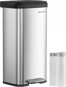 Songmics Kitchen Trash Can, 68L Stainless Steel Pedal Bin with Soft-Close Lid