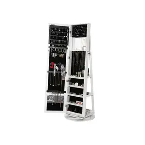 Songmics JBC62W Rotatable Jewellery Cabinet with Mirror, White MDF