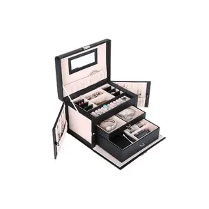 Шкатулка для украшений Songmics JBC121B с зеркалом и выдвижными ящиками, черная