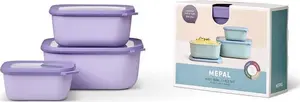 Mepal Cirqula Rectangular Bowl Set 3-Piece 750ml 1500ml 3000ml Nordic Lilac