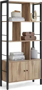 Vasagle Storage Shelf with Doors, 4-Tier Industrial Bookcase, Steel Frame, Rustic Brown
