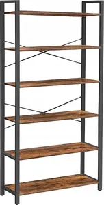 Vasagle 6-Tier Bookshelf with Steel Frame, Rustic Storage Rack for Living Room, Office, and Hallway